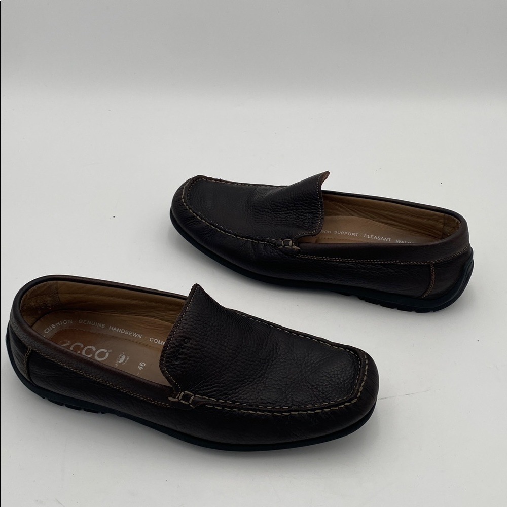 Ecco Dark Brown Leather Slip-On Loafers mens 12 casual office retro